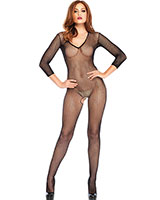 Fishnet Open Crotch Bodystocking with V Front