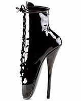 Lace Up Ballet Ankle Boots - Black Patent Leather