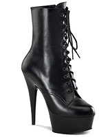 Black Leather Platform Booties - 6" Heel