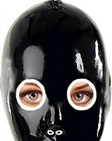 Thick Latex Hood with Round Eyes, Inflatable Gag, Back Laced
