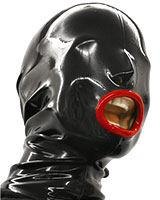Glued Latex Hood with Red Lips and Zipper