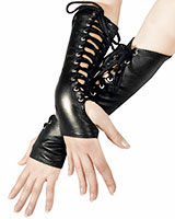 Fingerless Elbow Length Leather Gloves with Lacing