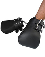 Padded Black Leather Mittens