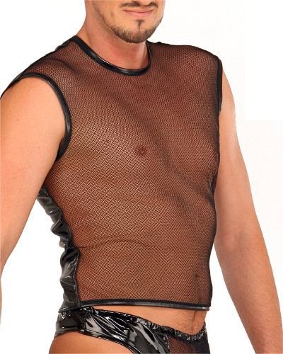 Shirt aus Stretchlack und elastischem Netz