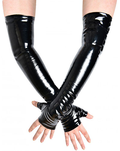 Handschuhe aus schwarzem Lack - lang - fingerlos