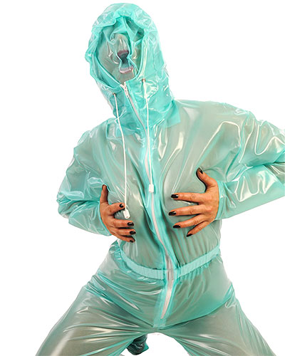 Jumpsuit aus PVC für Damen mit verschließbarer Kapuze - bis 4XL