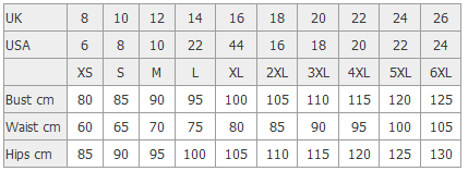 Size Chart for Ladies