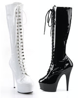 Patent Leather Platform Knee High Boots - 6" Heel