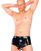 (Bild für) Latexslip mit fester Penishülle und Analdildo