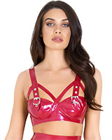 Glued Metallic-Red Latex Bondage Buckle Bra