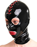 Laced Latex Hood with Eyes and Mouth Openings