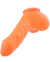 DANNY Anatomical Latex Penis Sheath with Ball Bag - Neon Orange - Click Image to Close