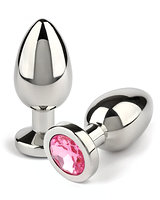 (Bild für) Analplug aus Edelstahl mit pinkfarbenem Schmuckstein - 3 Größen