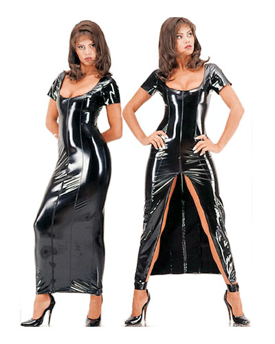 (Bild für) Hobble Dress aus Stretchlack mit Schlitz mit Reißverschluß