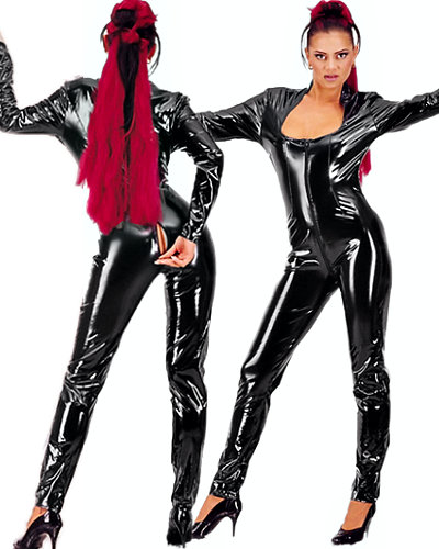 (Bild für) Catsuit aus Stretchlack mit 2-Wege-RV durch den Schritt