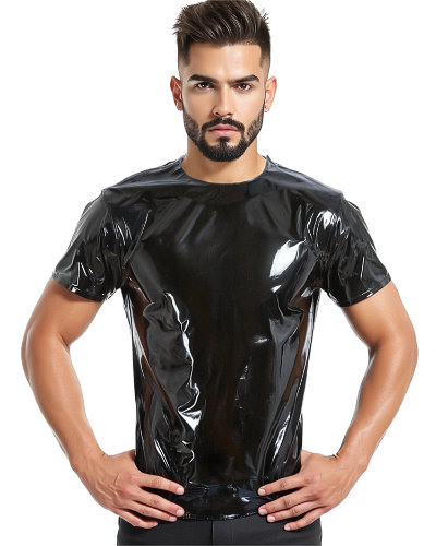 (Bild für) Herren-Shirt aus schwarzem Lack mit Schulterreißverschlüssen