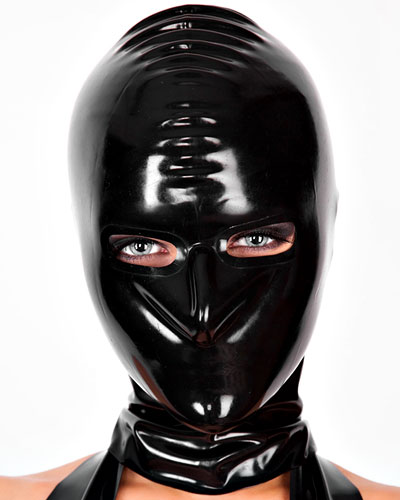 Haube aus Latex mit verstärkten Augenöffnungen und Zipper