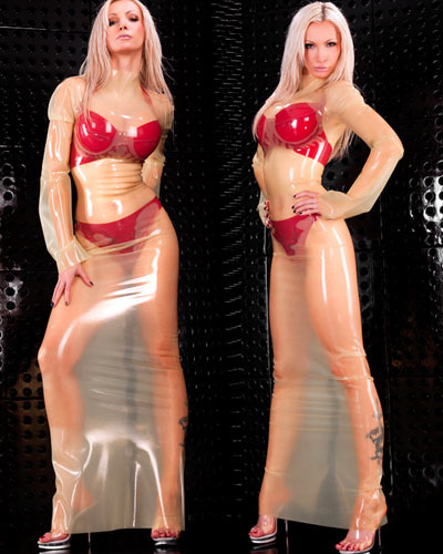 (Bild für) Langes Kleid aus geklebtem Latex mit 2-Wege-RV