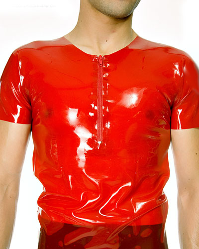 T-Shirt aus Latex mit kurzem RV vorn - bis Grösse 3XL