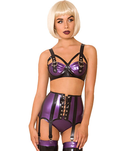 (Bild für) Latex-Strapsgürtel mit 8 Strapsen in lila mit schwarz