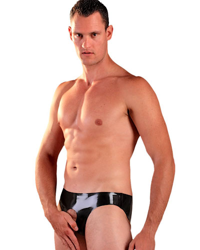 (Bild für) Slip aus geklebtem schwarzem Latex mit Penisöffnung