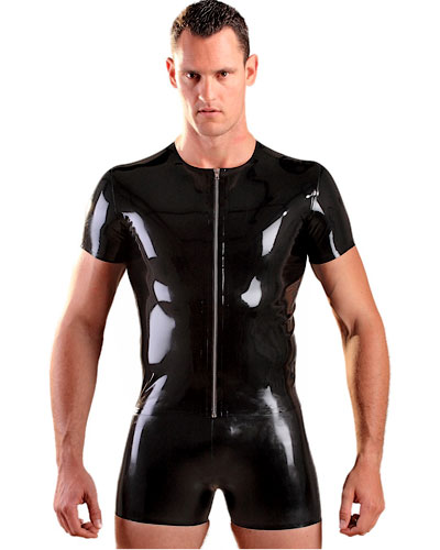 T-Shirt aus geklebtem schwarzem Latex mit Front-Zipper