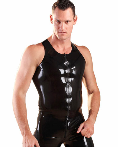 Ärmelloses Shirt aus geklebtem schwarzem Latex mit Zipper