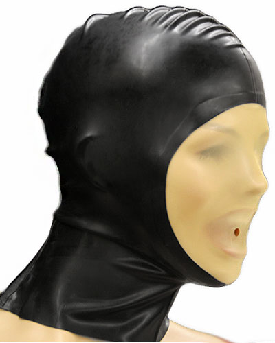 Haube aus geklebtem Latex mit transparentem Gesicht und RV