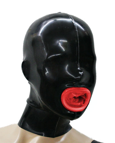 Erotic Latex Hood With Inner Red Mouth Condom Open Nose Back