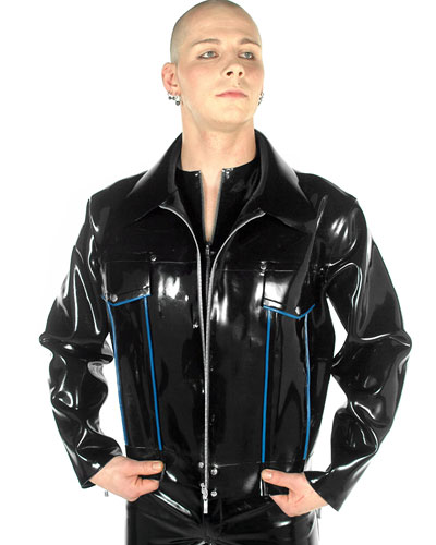 Bikerjacke aus 1 mm dickem geklebtem Latex mit Reißverschlüssen