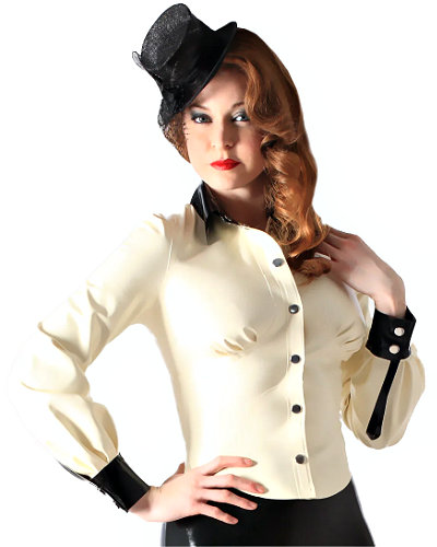 (Bild für) Erzieherinnen-Bluse aus geklebtem weiß-schwarzem Latex - bis 4XL