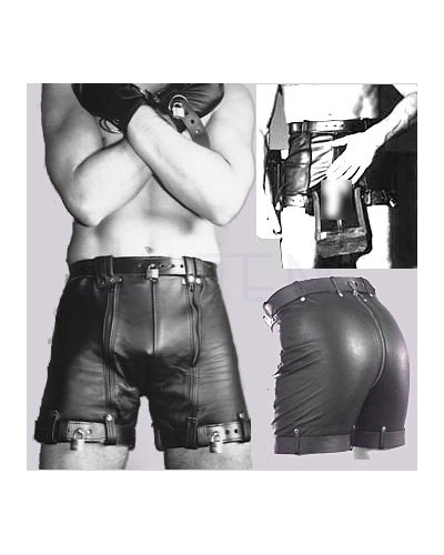 Bondage-Shorts aus schwarzem Leder