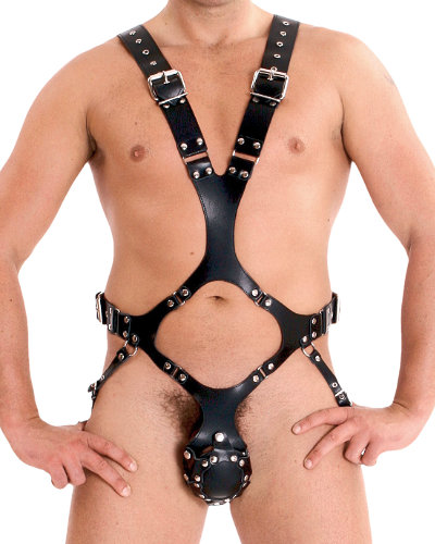 Harness aus festem Leder mit abnehmbarem Cock Cage