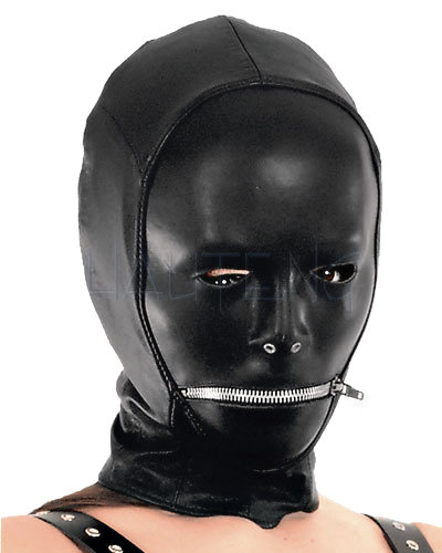 (Bild für) Haube aus Leder mit Mundreißverschluß und elastischem Hinterkopf mit Zipper