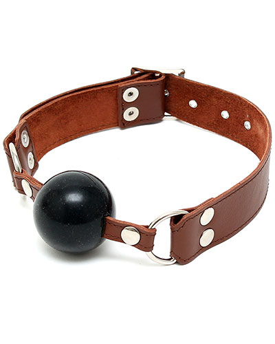 (Bild für) Brauner Lederknebel mit schwarzem Silikonball