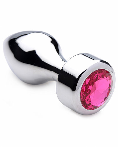 Analplug aus Aluminium mit hot-pink Schmuckstein - Medium