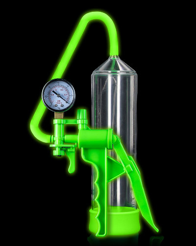 (Bild für) Glow in the Dark - neongrüne Elite Beginner Penispumpe mit Manometer