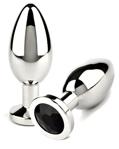 (Bild für) Analplug aus Edelstahl mit schwarzem Schmuckstein - 3 Größen