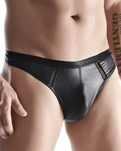 (Bild für) Herrenstring mit BigBossEffect aus schwarzem mattem Wetlook
