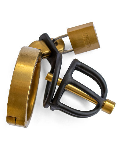 (Bild für) Keuschheitskäfig WEENIE LOCKER mit abnehmbarem Plug in schwarz-gold