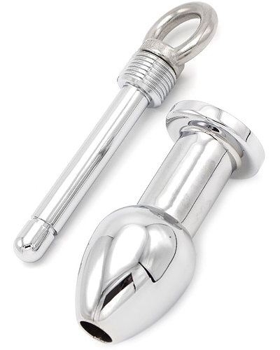 OPEN ANAL PLUG Small - Aluminium-Tunnelplug mit Verschluss-Stift