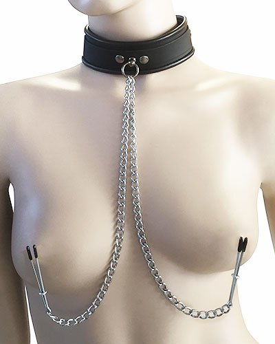 (Bild für) Lederhalsband mit Nippelklemmen