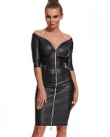 Leatherette Pencil Dress with 2-Way Zipper